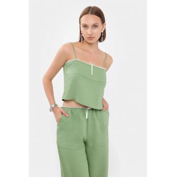 Top pijama scurt -  cu dungi - guler patrat - bretele - verde - textil