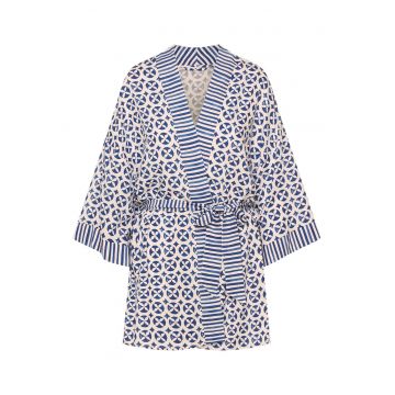 Halat dama de tip kimano Albastru-Alb Rekha