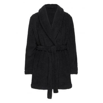 Halat dama  Jamie - negru - fleece - maneca lunga - 2 buzunare -