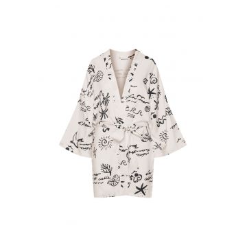 Halat de plaja dama Azzurro  alb crem