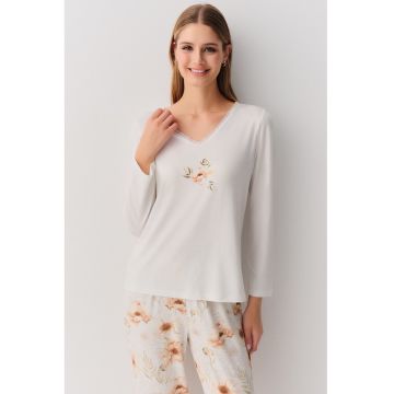 Pijama cu decolteu in V - imprimeu si pantaloni lungi