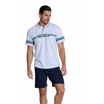 Pijama cu imprimeu logo si maneca scurta