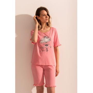 Pijama cu maneci scurte din modal si bumbac - cu imprimeu