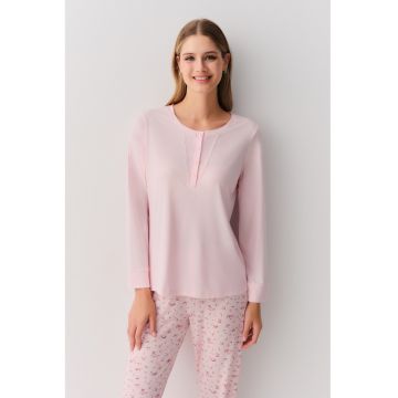 Pijama cu pantaloni lungi si fenta cu nasturi