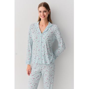 Pijama cu pantaloni lungi si model floral