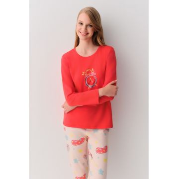 Pijama de bumbac cu imprimeu grafic