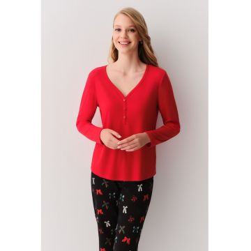 Pijama regular fit cu maneci lungi