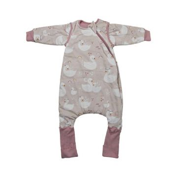 Sac de dormit cu picioruse si maneci detasabile, Bebe Stars, De iarna, Din bumbac certificat Oeko Tex Standard 100, Cu fermoar, 70 cm, 2.5 Tog, Swan