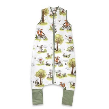 Sac de dormit, Qmini, Cu picioruse, De iarna, Din bumbac certificat Oeko Tex Standard 100, Cu fermoar, 103 cm, M, Fox on bikes Natural