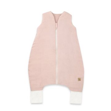 Sac de dormit, Qmini, Cu picioruse, De iarna, Din muselina dubla, Cu fermoar pe mijloc, 90 cm, S, Material certificat Oeko Tex Standard 100, Powder Pink