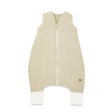 Sac de dormit, Qmini, Cu picioruse, De iarna, Din muselina dubla, Cu fermoar pe mijloc, 90 cm, S, Material certificat Oeko Tex Standard 100, Warm Beige
