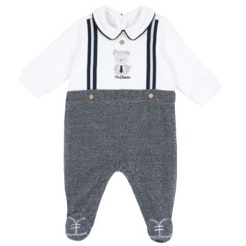 Salopeta bebelusi Chicco din velur, alb cu bleumarin, 02652-65MFCI