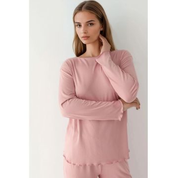 Set pijama -  maneca lunga - croiala lejera - roz pudrat - jerseu - set