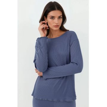 Set pijamale dama  talie inalta - maneca lunga - albastru inchis - jerseu