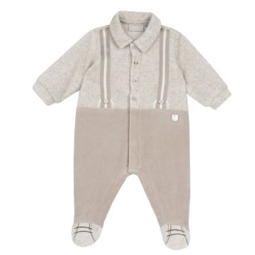 Salopeta bebelusi Chicco din velur, Bej cu model, 00372-69MFCI