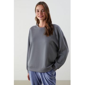 Bluza de pijama cu decolteu la baza gatului si model uni - Gri inchis