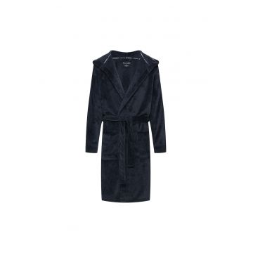 Halat de baie barbati -  albastru inchis - cu gluga - din poliester - maneca lunga