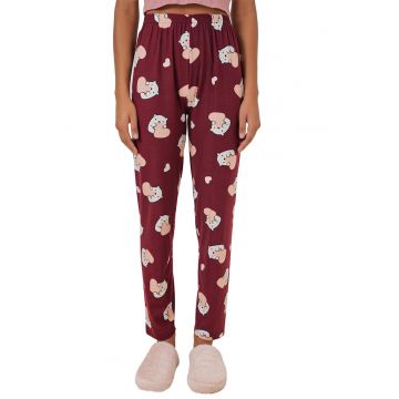 Pantaloni de pijama - HiCCUP - cu model - bordo - jerseu