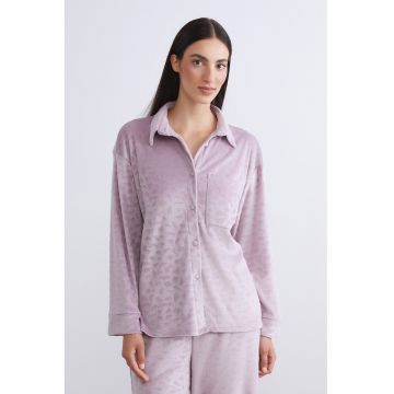 Pijama catifelata cu buzunar pe piept
