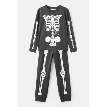 Pijama cu imprimeu fosforecent - Alb murdar/Gri inchis