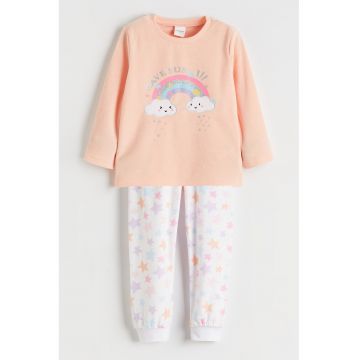 Pijama cu model grafic si pantaloni lungi