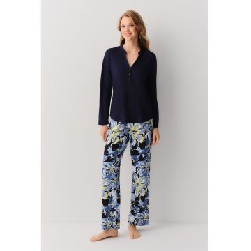 Pijama cu pantaloni lungi cu model floral