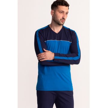 Pijama cu pantaloni lungi din bumbac si decolteu in V