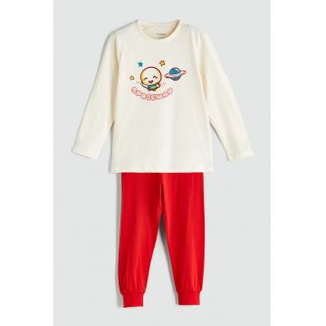 Pijama cu pantaloni lungi din bumbac si imprimeu