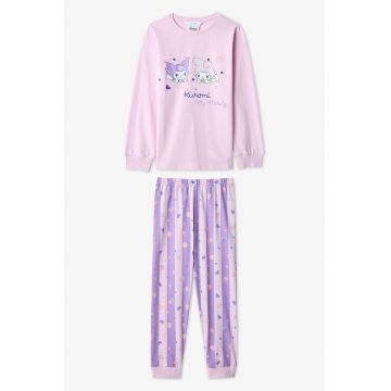 Pijama cu pantaloni lungi din bumbac si imprimeu Kuromi