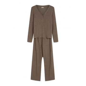 Pijama dama din doua piese - cu maneca lunga - Maro - Cori