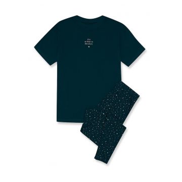 Pijama dama  Febe - verde bumbac - imprimeu modern - maneca scurta - pantaloni lungi - Diverse