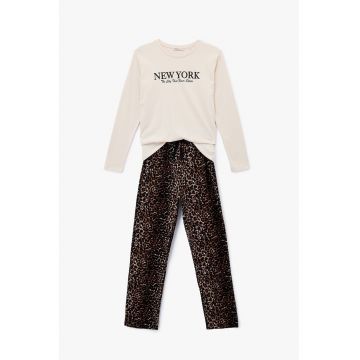 Pijama de bumbac cu animale si text