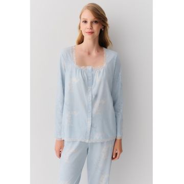 Pijama de bumbac cu decolteu patrat