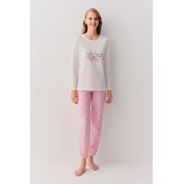 Pijama de bumbac cu pantaloni lungi si imprimeu