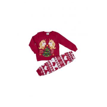 Pijama de bumbac cu tematica de Craciun  Rosu inchis