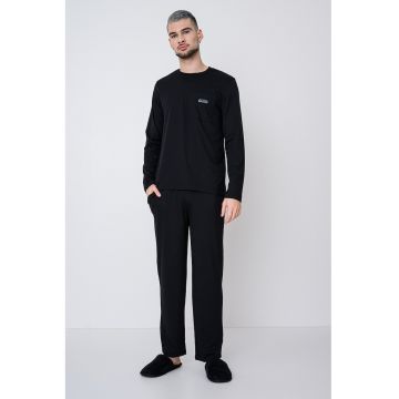 Pijama din amestec de modal cu model uni si banda logo