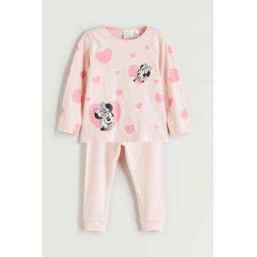 Pijama din bumbac cu design grafic - Roz pal