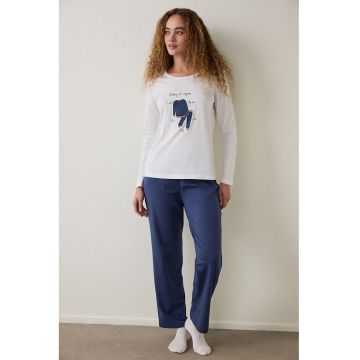 Pijama din bumbac cu imprimeu