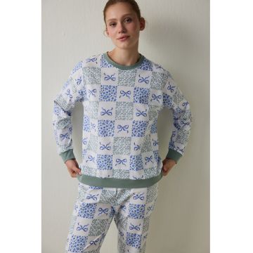 Pijama din bumbac cu imprimeu