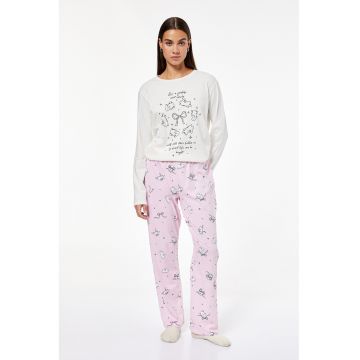 Pijama lunga de bumbac cu imprimeu