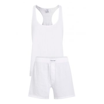 Pijama scurta din bumbac - Alb murdar