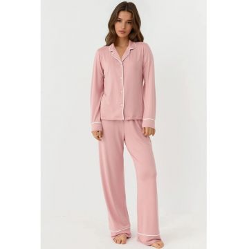 Pijamale dama -  maneca lunga - croiala lejera - roz pudrat - jerseu