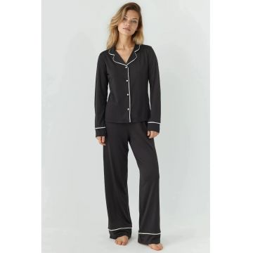 Pijamale dama  relaxat - maneca lunga - negru - jerseu