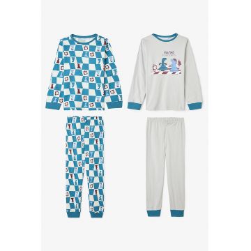 Set de pijama cu decolteu la baza gatului si imprimeu - 2 perechi