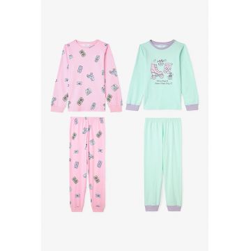 Set de pijama cu decolteu la baza gatului si imprimeu - 2 perechi