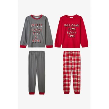 Set de pijama cu pantaloni lungi si imprimeu text - 2 perechi
