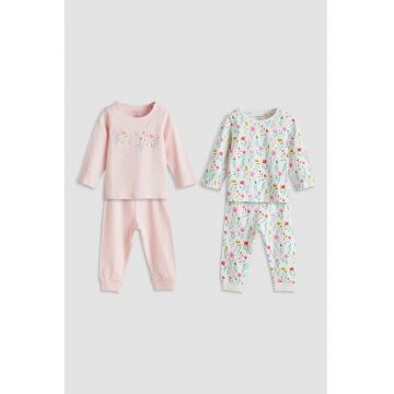 Set de pijama de bumbac - 4 perechi - Alb/Turcoaz/Roz deschis