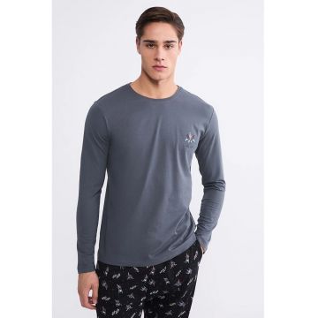 Bluza de pijama din bumbac - Albastru prafuit/Negru