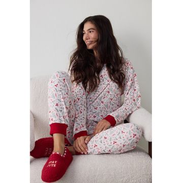 Bluza de pijama lejera cu model - Rosu/Alb