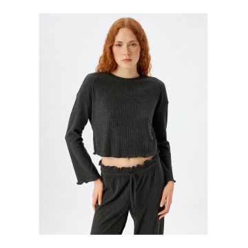 Bluza striata crop de pijama - Gri antracit